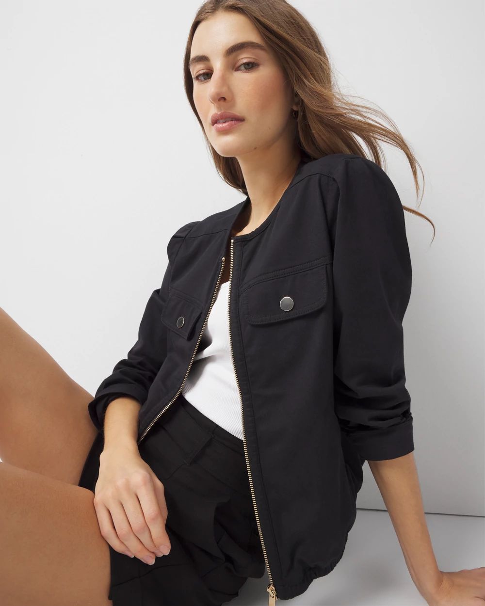 Petite Puff Sleeve Bomber Jacket